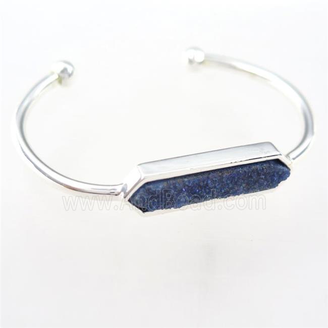 druzy quartz copper bangle, silver plated