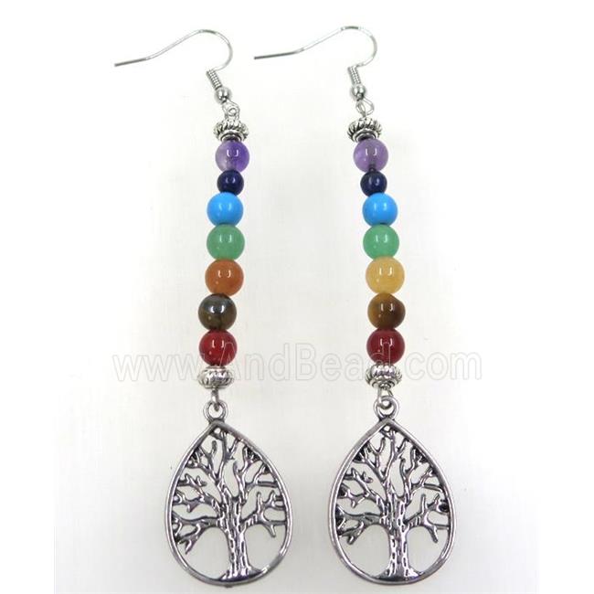 Gemstone Hook Earring Chakra Tree Of Life