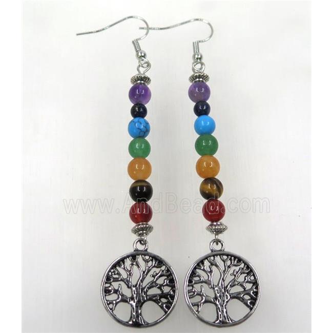 Gemstone Hook Earring Chakra Tree Of Life