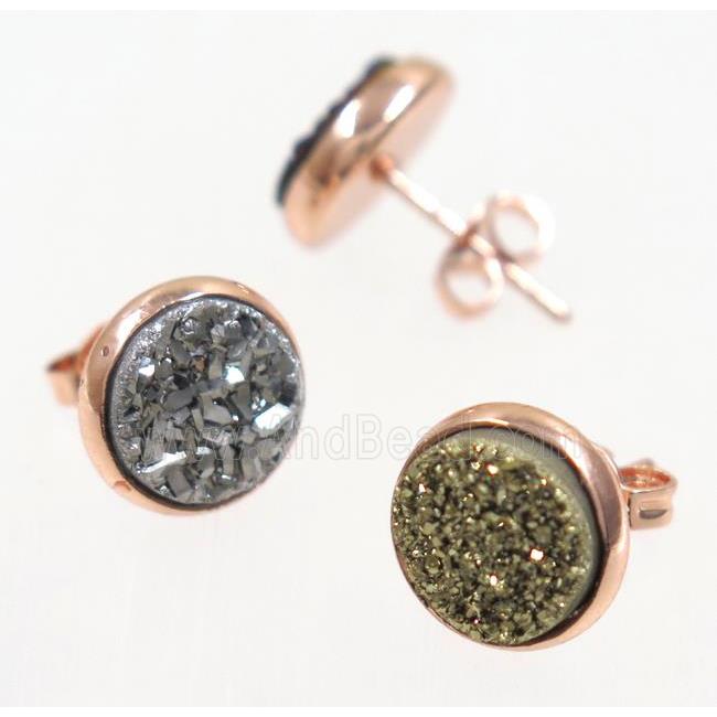 druzy agate earring studs, mix color, rose gold