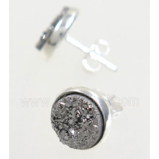 silver druzy agate earring studs, silver plated