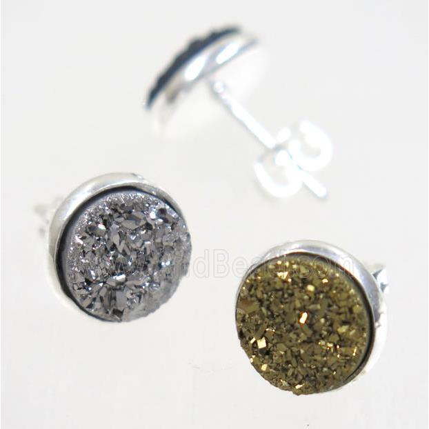 mix druzy agate earring studs, silver plated