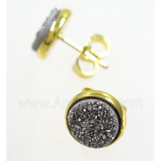 silver druzy agate earring studs, gold plated
