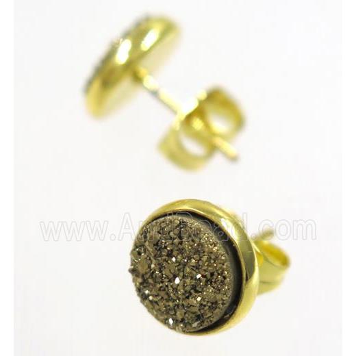 golden druzy agate earring studs, gold plated