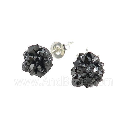 black druzy agate earring studs, silver plated