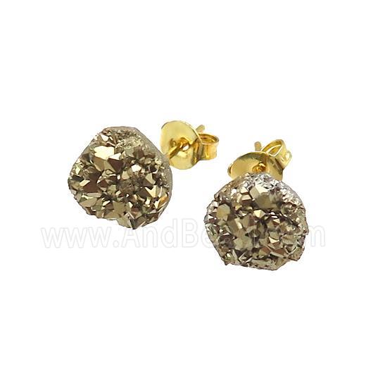 golden druzy agate earring studs, gold plated