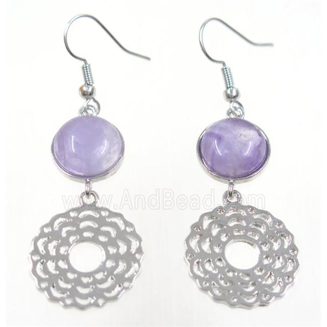 lt.purple amethyst earring, platinum plated