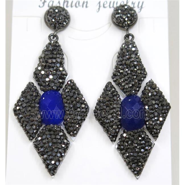 blue jade earring pave rhinestone