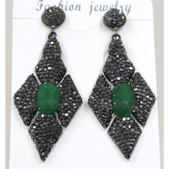 green jade earring pave rhinestone