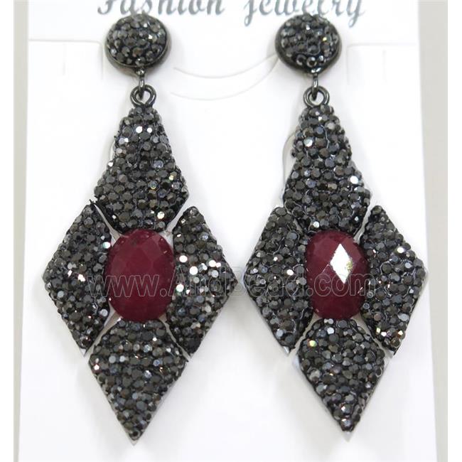 red jade earring pave rhinestone