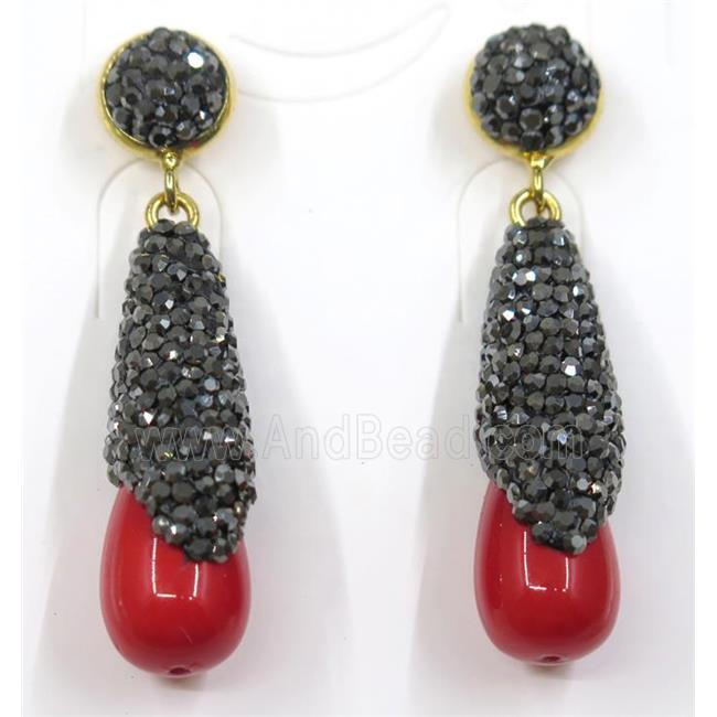 red pearl shell earring pave rhinestone