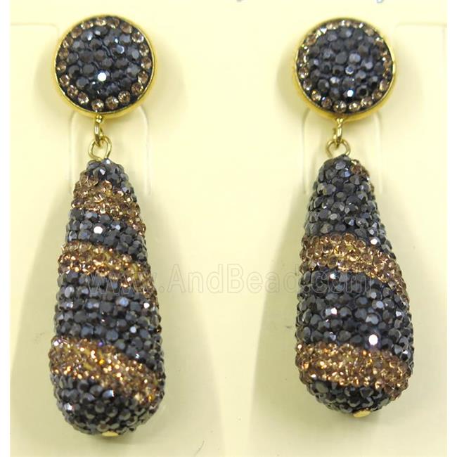 resin earring pave white rhinestone, teardrop