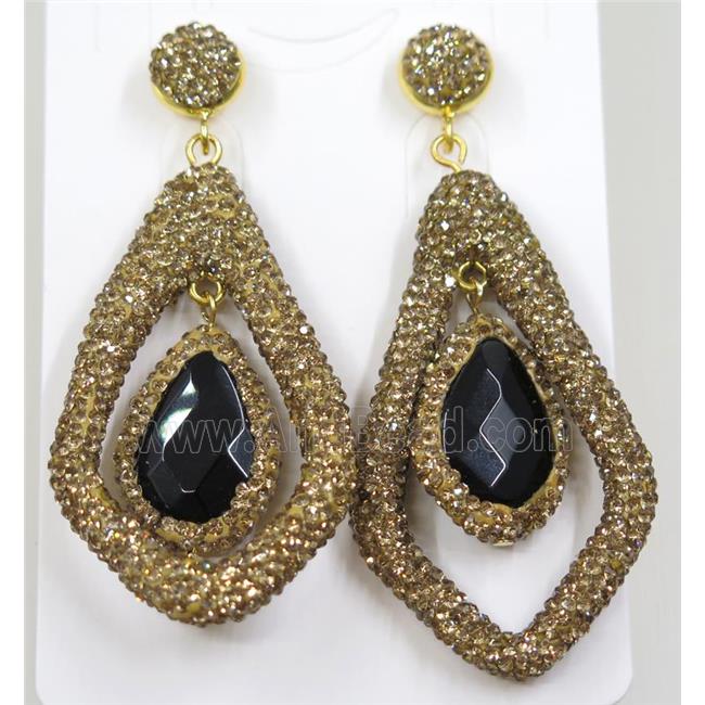 black onyx earring pave yellow rhinestone