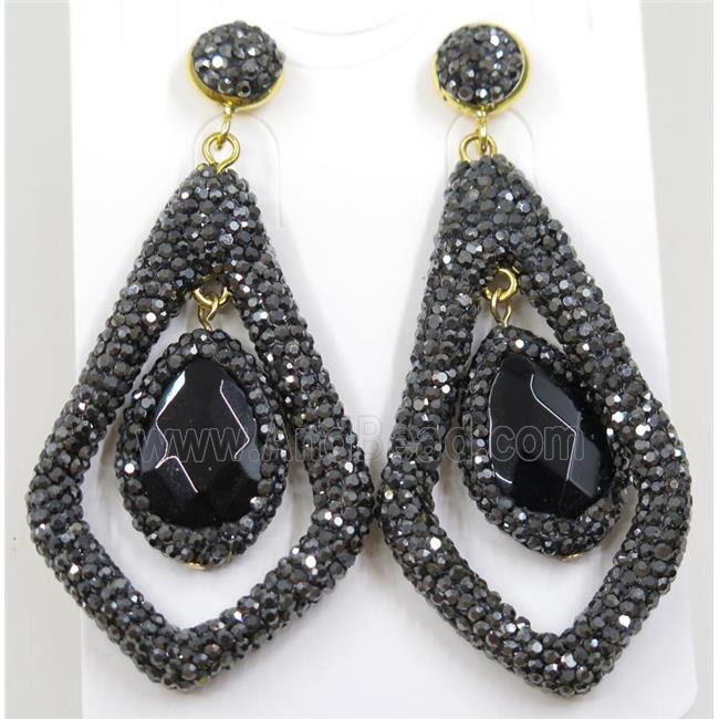black onyx earring pave rhinestone
