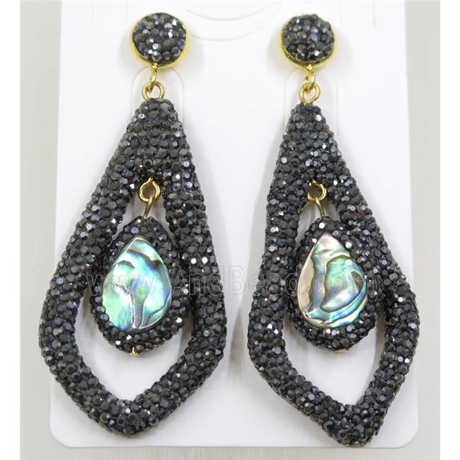 abalone shell earring pave rhinestone