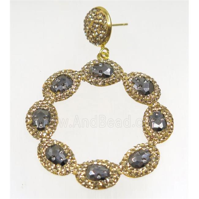 silver crystal glass earring paved rhinestone