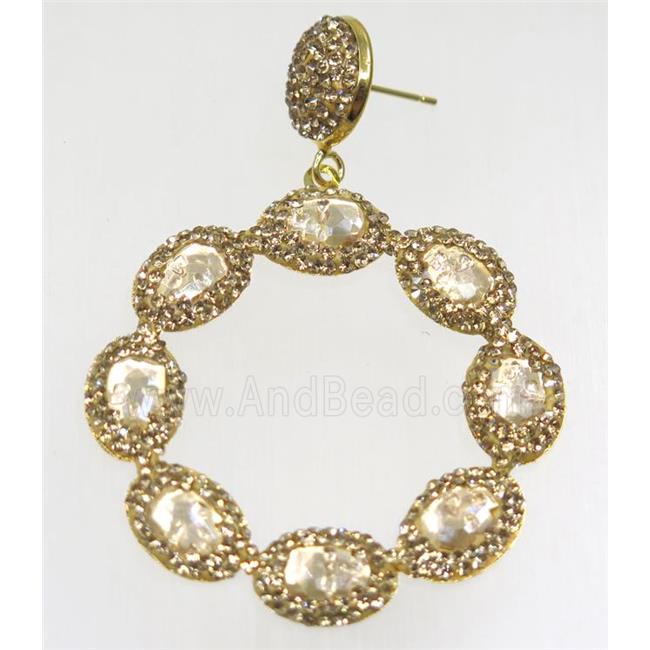 gold crystal glass earring paved rhinestone
