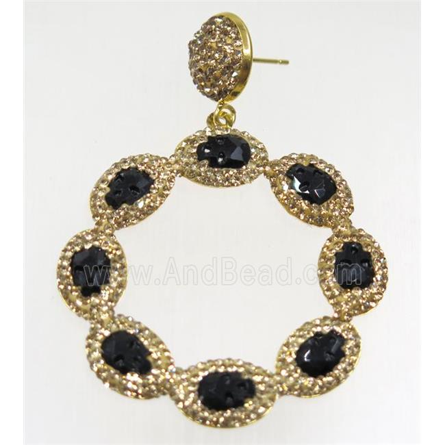 black crystal glass earring paved rhinestone