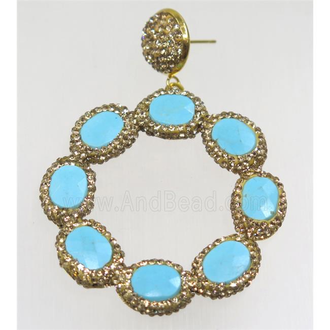 blue dye turquoise earring paved rhinestone
