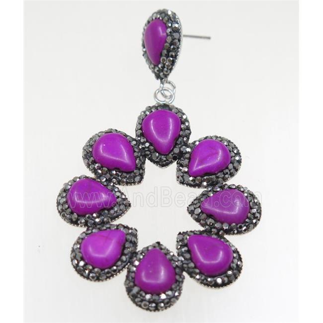 purple red dye turquoise earring paved rhinestone