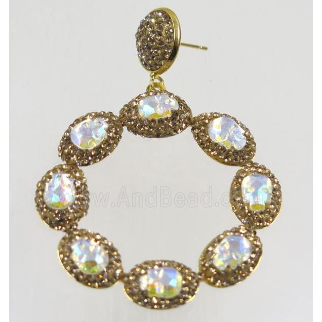 crystal glass earring paved yellow rhinestone