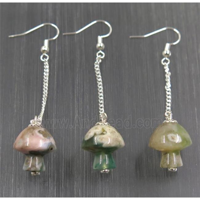 Cherry Agate Mushroom Hook Earring