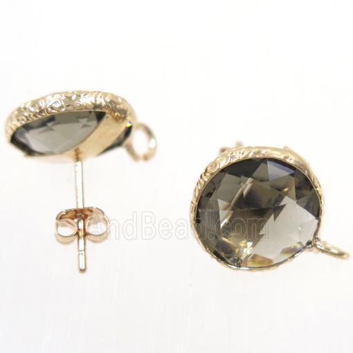 smoky Chinese Crystal Glass earring studs