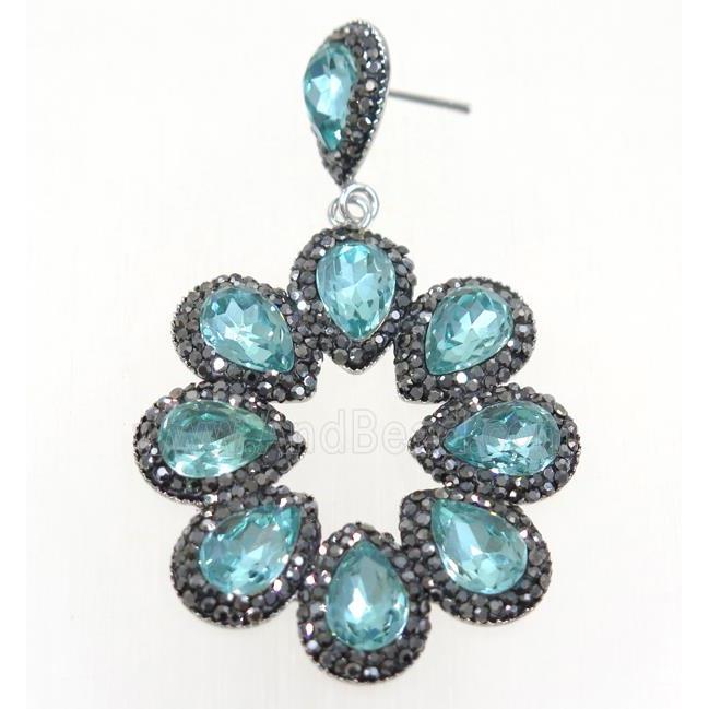 peacock green Chinese Crystal Glass Earring pave rhinestone