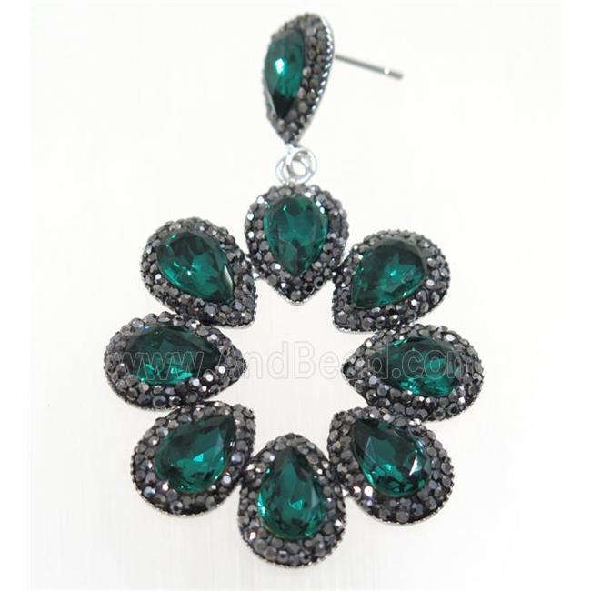green Chinese Crystal Glass Earring pave rhinestone