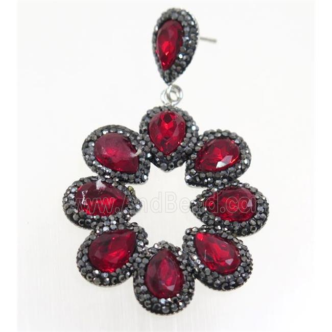 ruby Chinese Crystal Glass Earring pave rhinestone