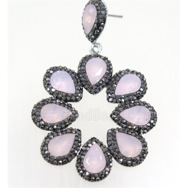 pink Chinese Crystal Glass Earring pave rhinestone