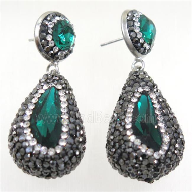 green Chinese Crystal Glass Earring pave rhinestone