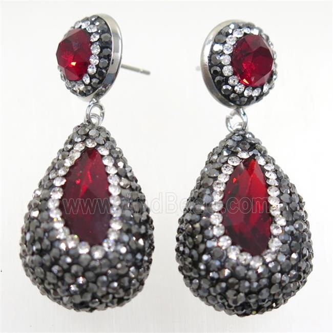 ruby Chinese Crystal Glass Earring pave rhinestone