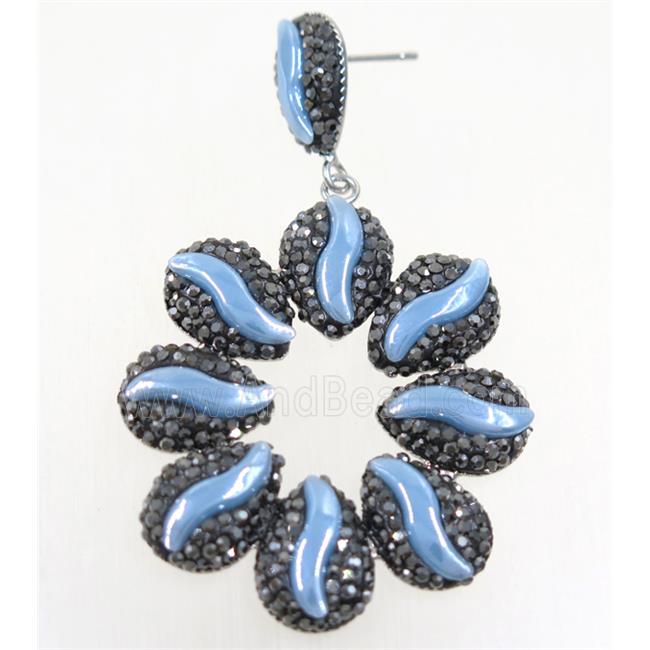 blue white resin earring pave rhinestone