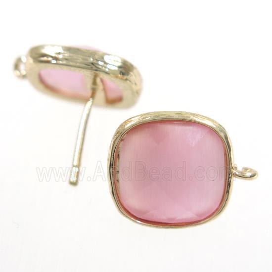 pink Chinese Crystal Glass earring studs, gold plated