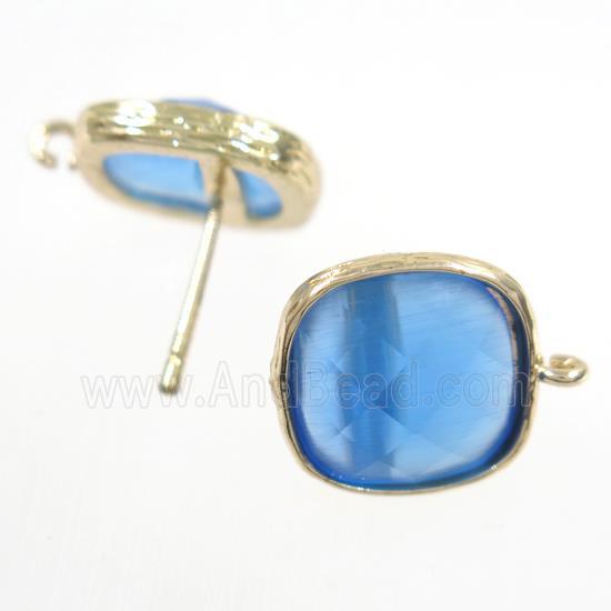 blue Chinese Crystal Glass earring studs, gold plated