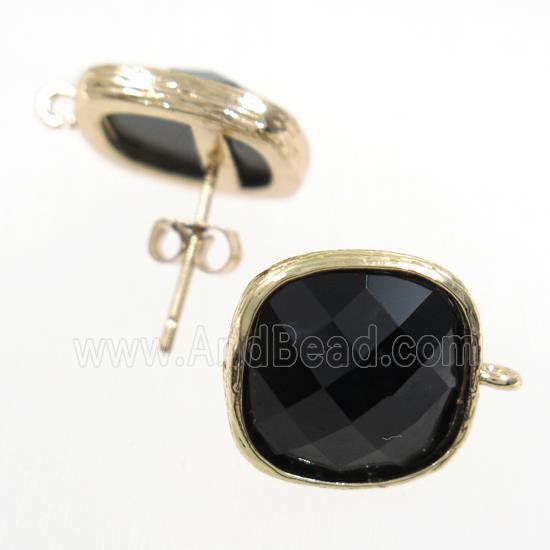 black Chinese Crystal Glass earring studs, gold plated