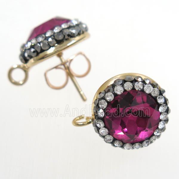 deep ruby Chinese Crystal Glass earring studs paved rhinestone, gold plated