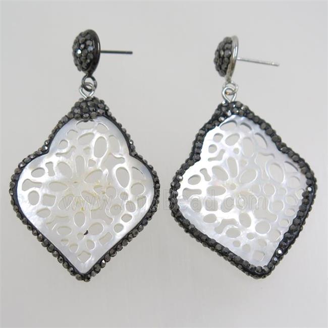 pearlized shell earring paved rhinestone