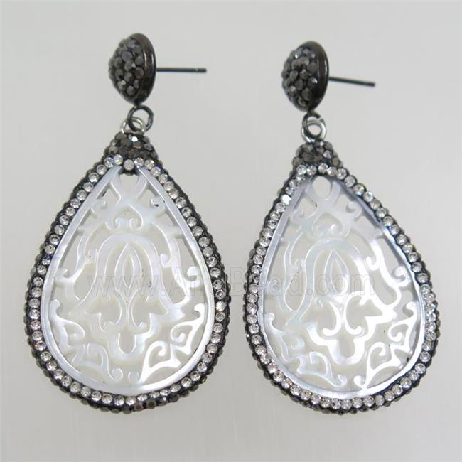 pearlized shell earring paved rhinestone
