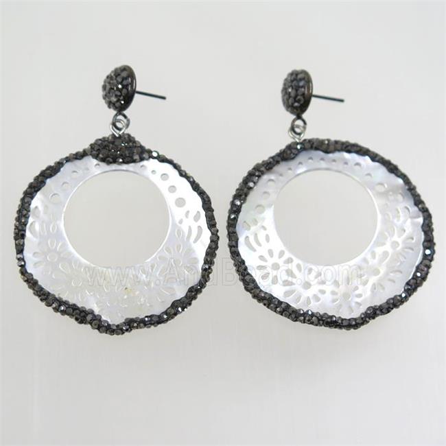 pearlized shell earring paved rhinestone