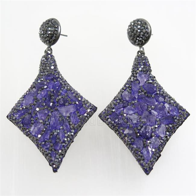Amethyst earring paved rhinestone
