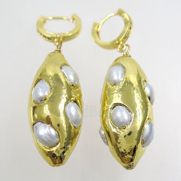 Pearl earring, 24k gold plated