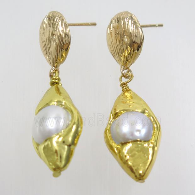 Pearl earring, 24k gold plated