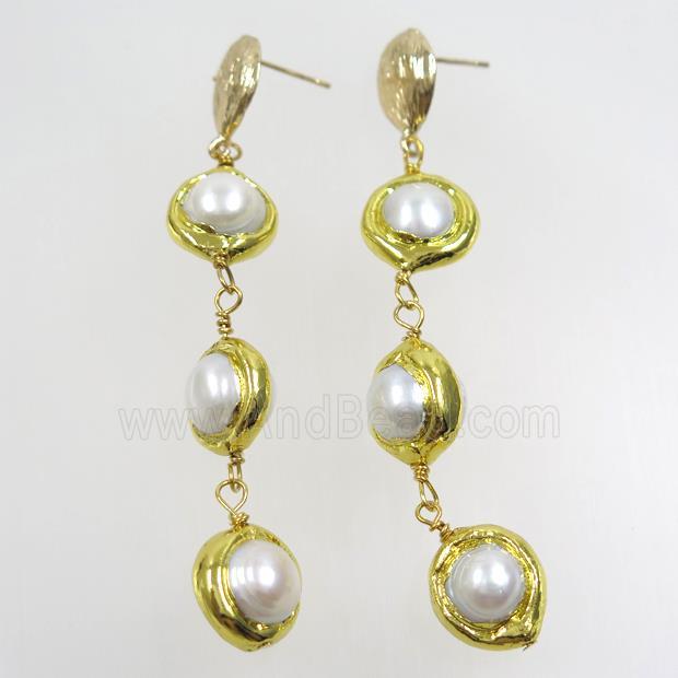 Pearl earring, 24k gold plated