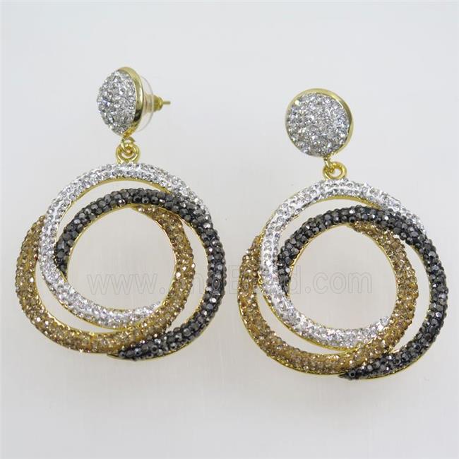 copper earring paved rhinestone, multi-color