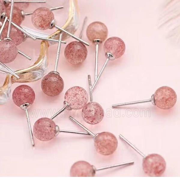 Strawberry Quartz Earrings, sterling siver