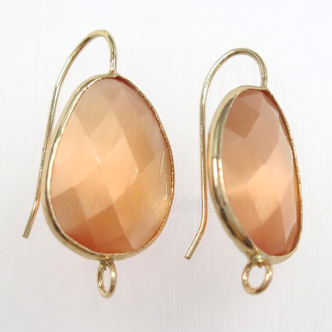 orange glass crystal earring with loop, gold plated