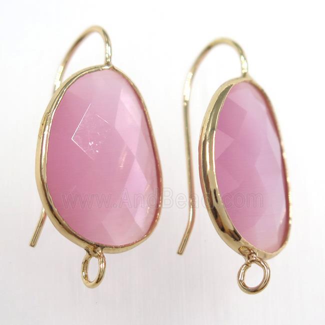 pink glass crystal earring with loop, gold plated