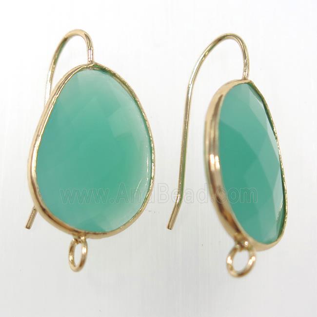 green glass crystal earring with loop, gold plated